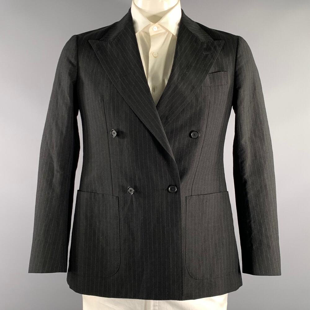UNITED ARROWS Chest Size 48 Black Grey Pinstripe Cotton Blend Sport Coat